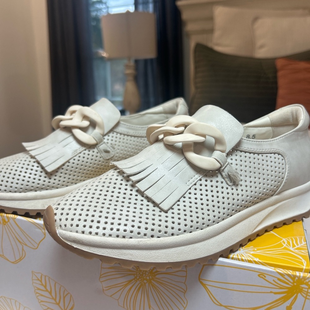 Yellow Box White Perforated Fringe Sneakers